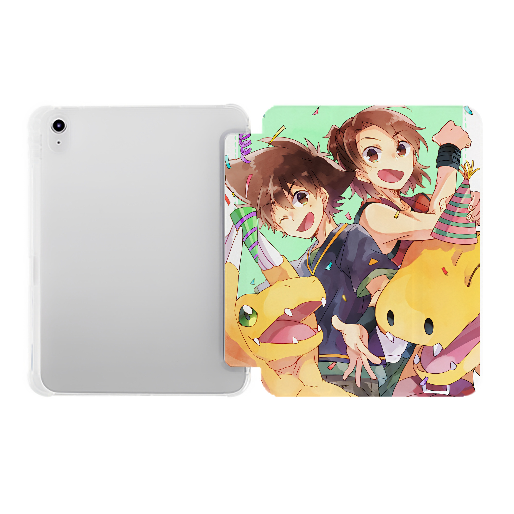 （画像用） Digimon デジタルモンスター/デジモン IPad ケース ペン収納付き 三つ折りスタンド PUレザー×シリコン 対応機種9.5/10.5/10.9インチ